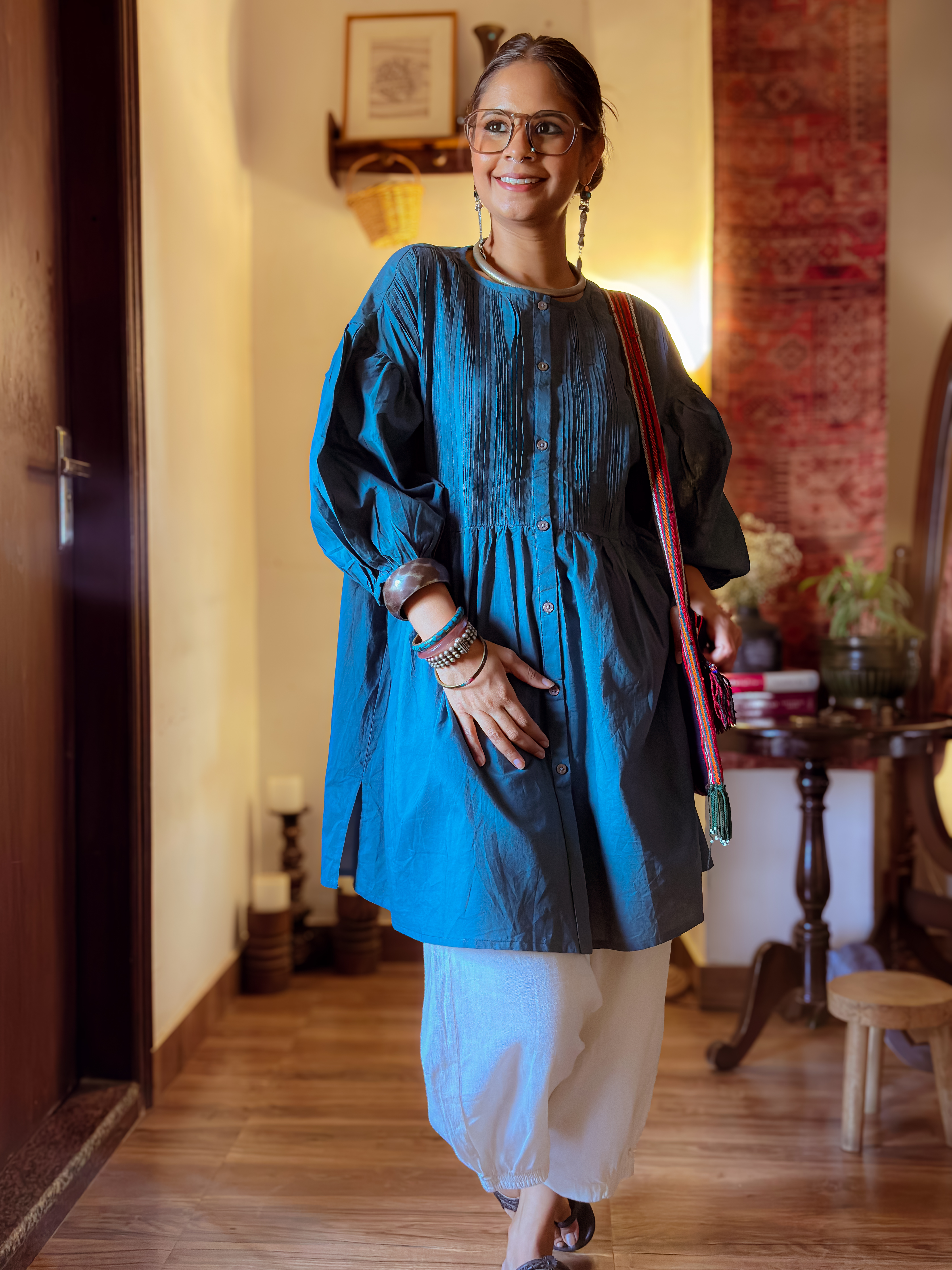 Teal Pleated Cotton Top by SHBT