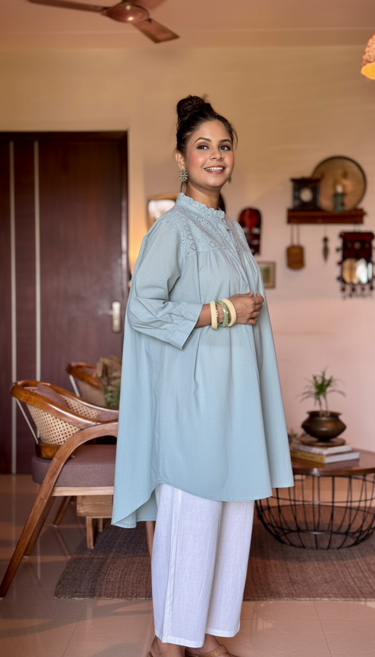 Dusty Blue Eyelet Tunic