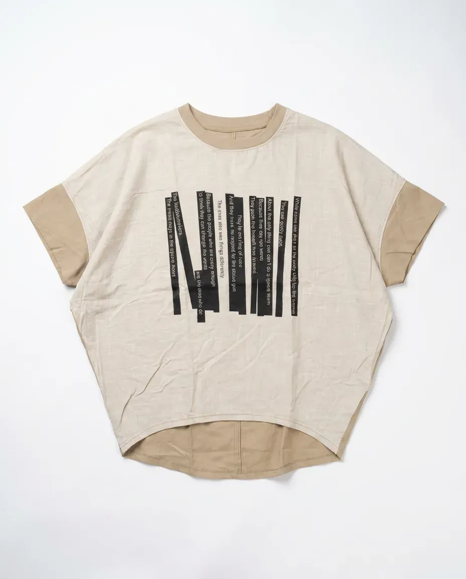 Beige Typographic Oversized Top