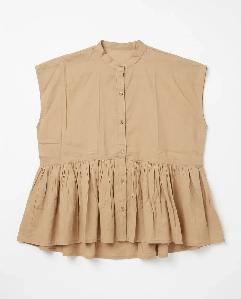 Camel Ruffle Cotton Top