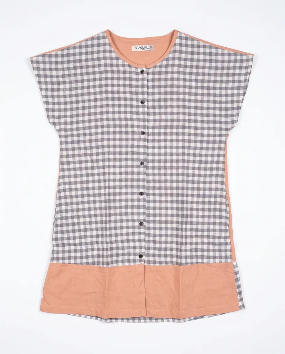Charcoal Check Linen Top