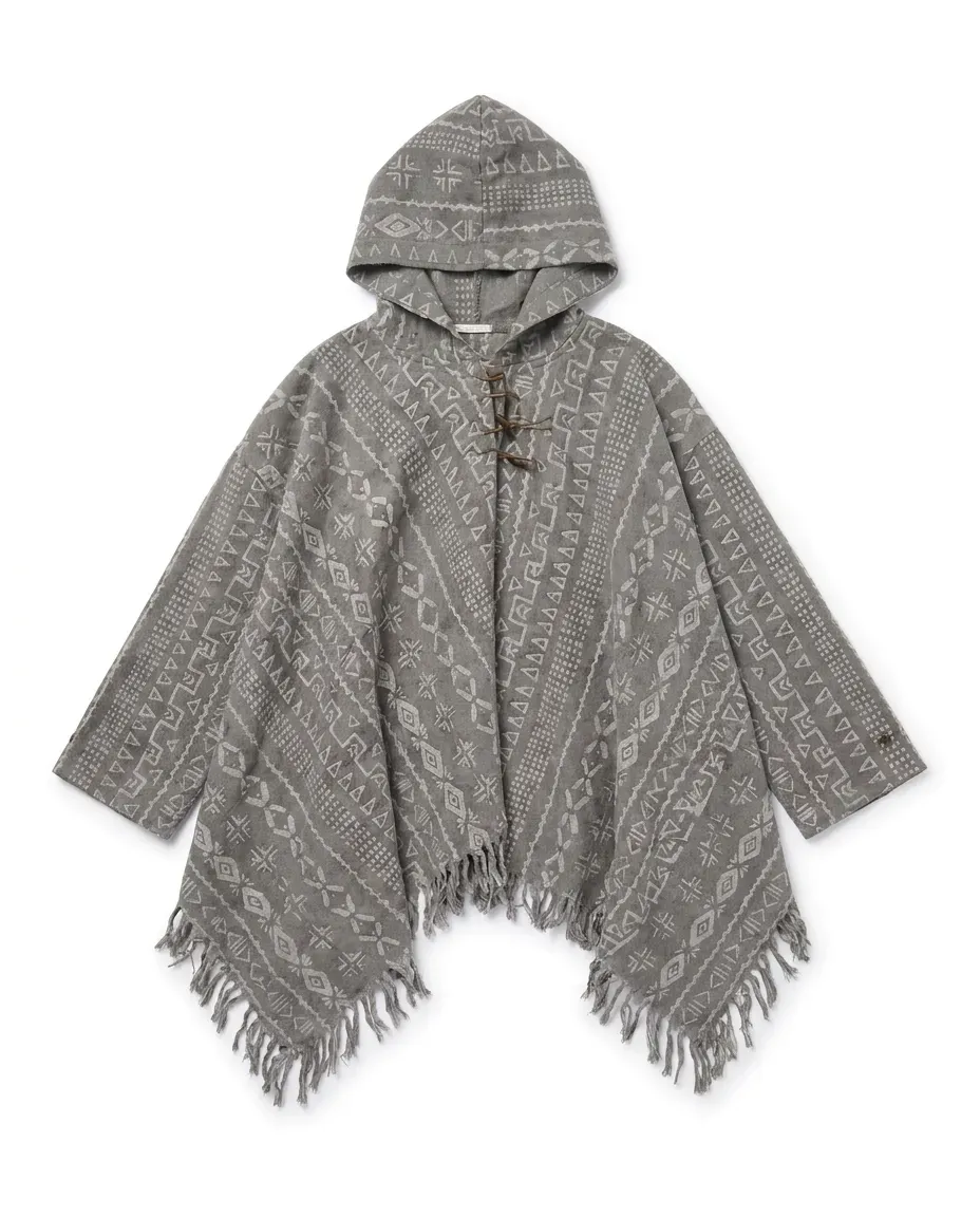 Charcoal Geometric Fringe Hoodie