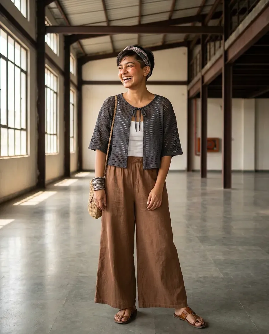 Charcoal Perforated Cotton Shrug