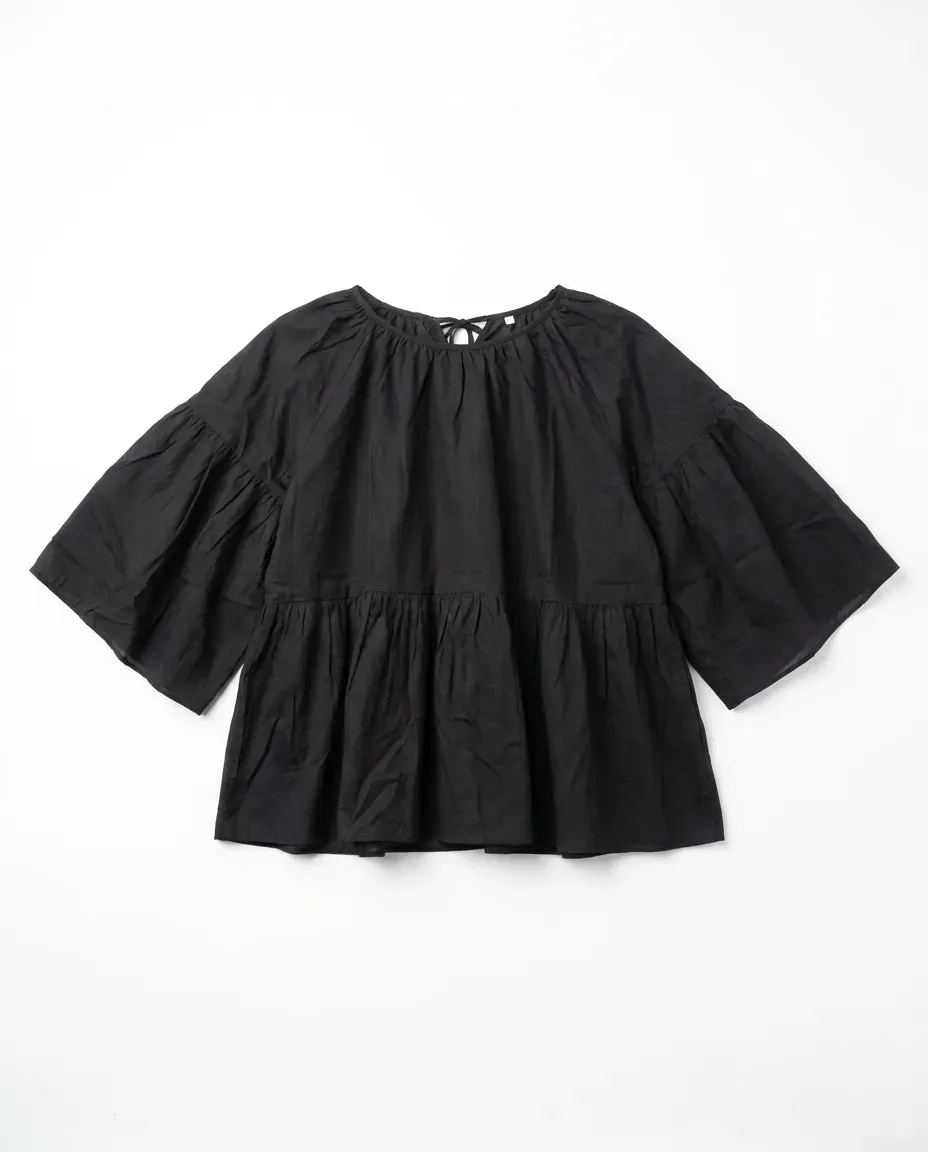 Charcoal Ruffled Linen Top