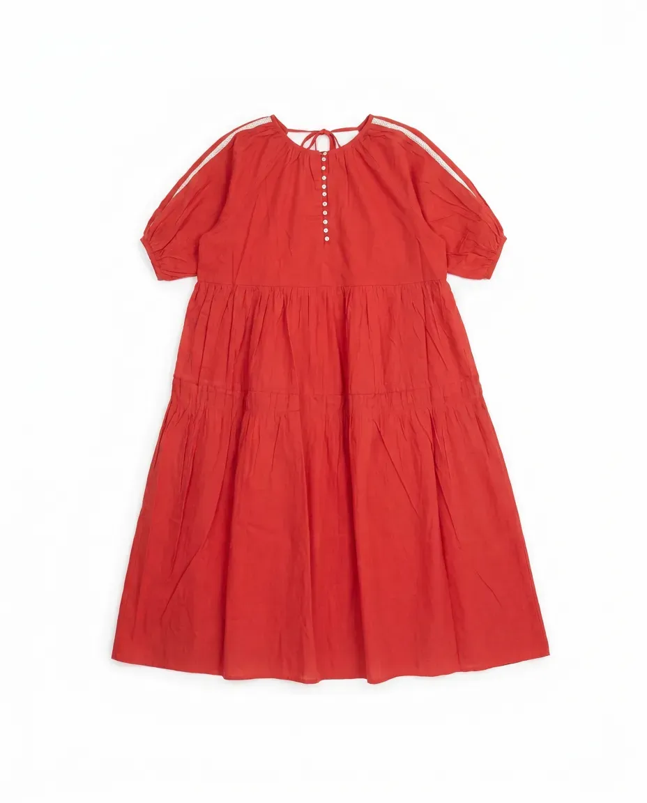 Coral Tiered Cotton Dress