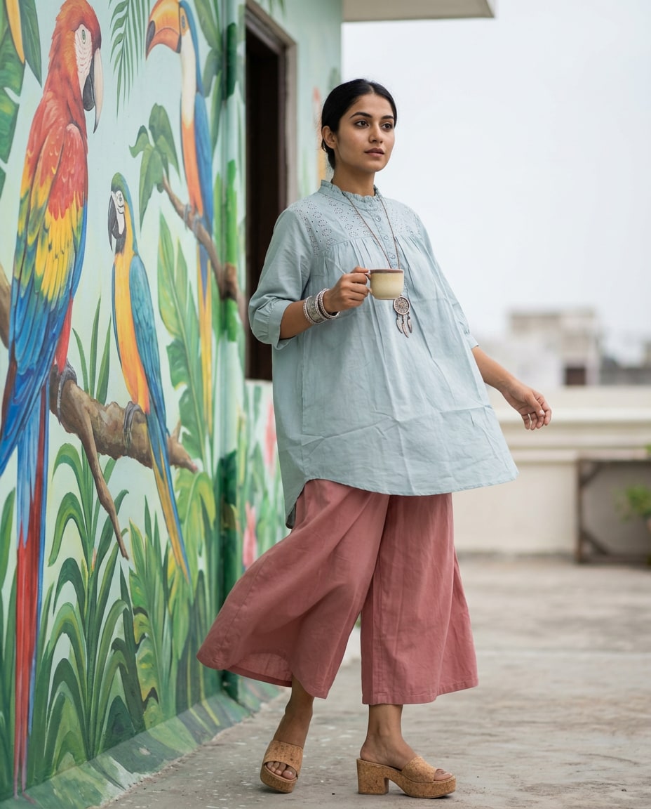 Dusty Blue Eyelet Tunic