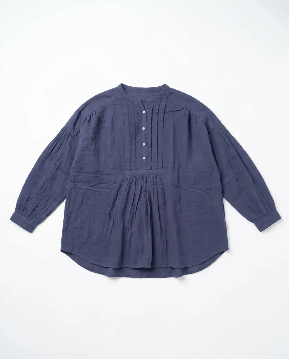 Indigo Pleated Cotton Top