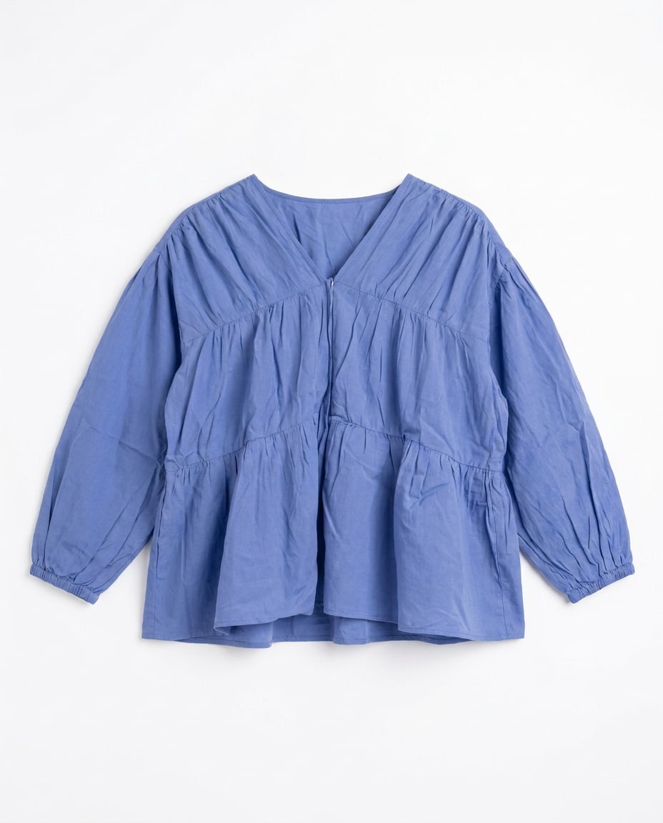 Indigo Ruched Cotton Top