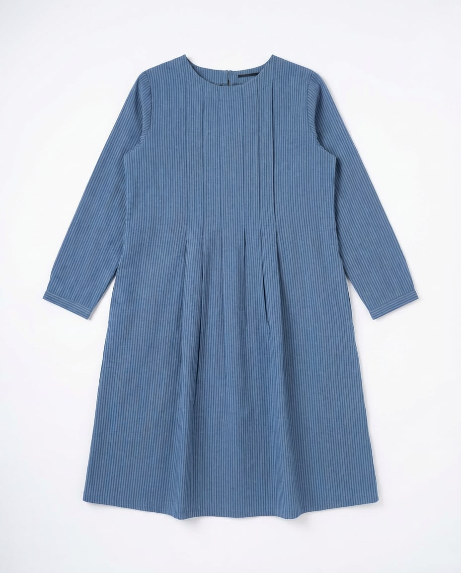 Indigo Stripe Pleat Dress