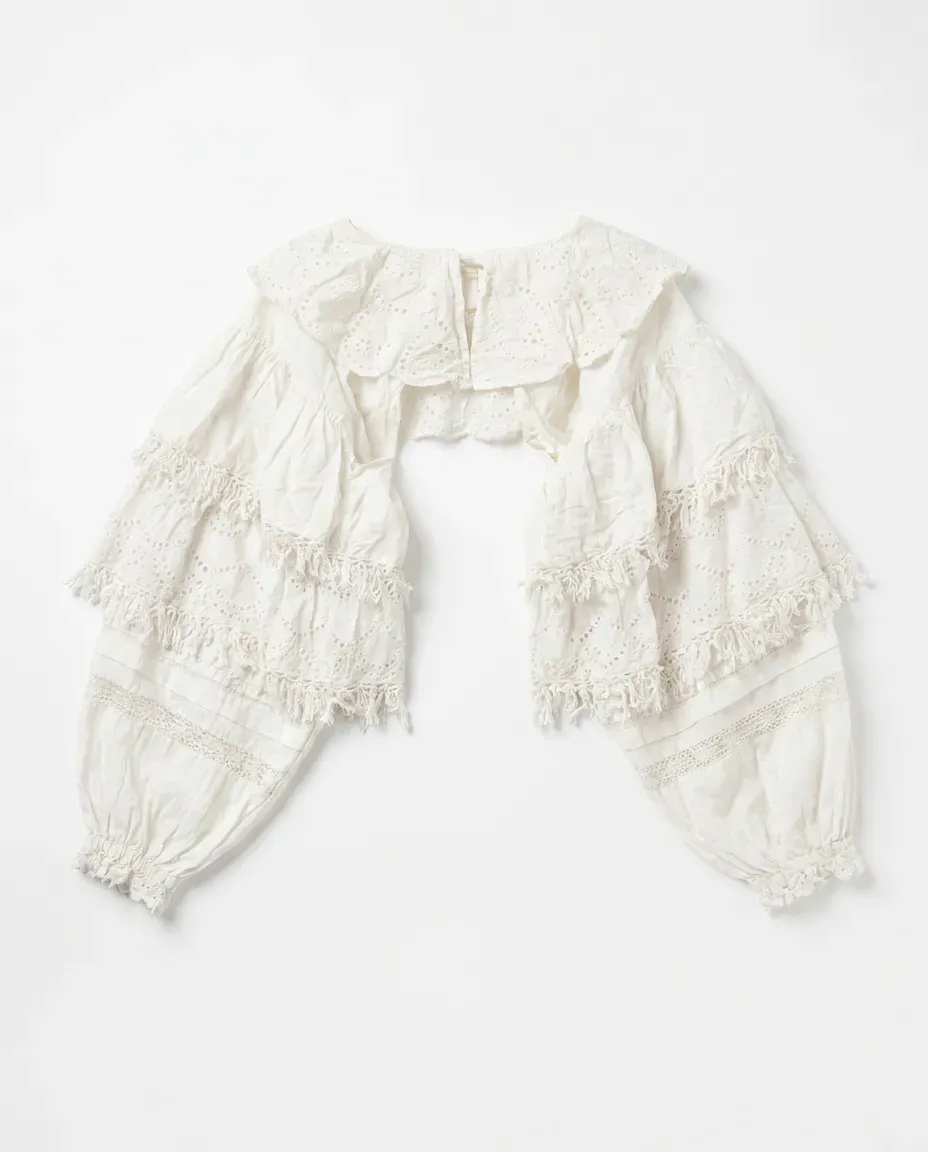 Ivory Eyelet Ruffle Shrug