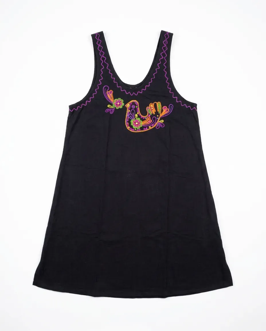 Midnight Bird Embroidery Dress