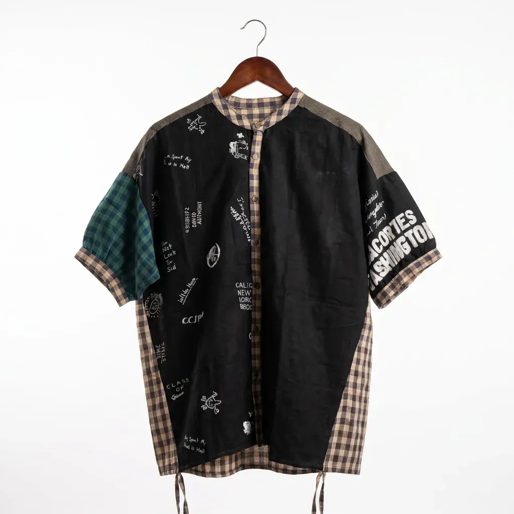 Navy Patchwork Check Shirt