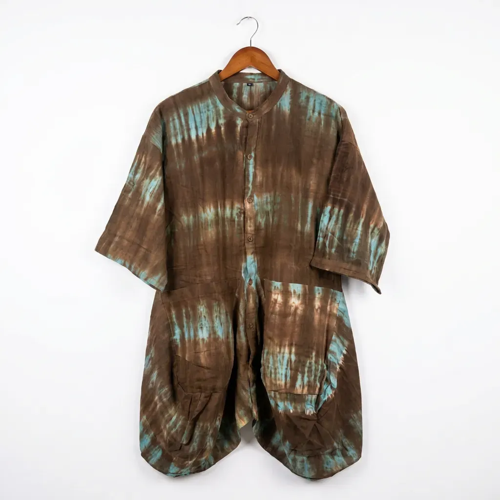 Teal Tie-Dye Cotton Shirt