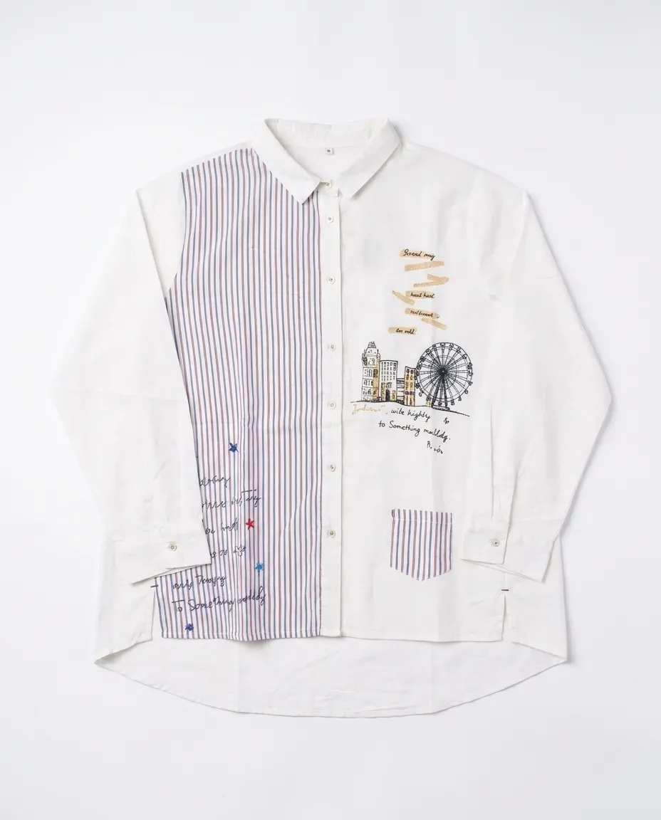 White Sketch Print Shirt